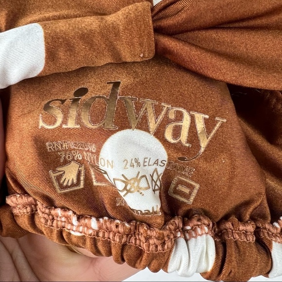 SIDWAY SWIM Stomp The Divots Bikini Top, Brown and White Polka Dot, Size XS - Picture 4 of 5